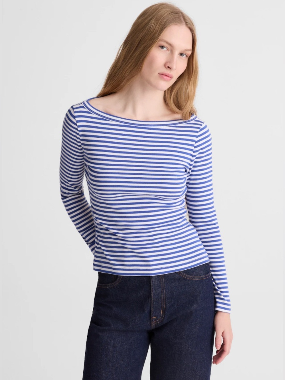 90s Boatneck Tee in Compact Cotton by Madewell XL French Blue